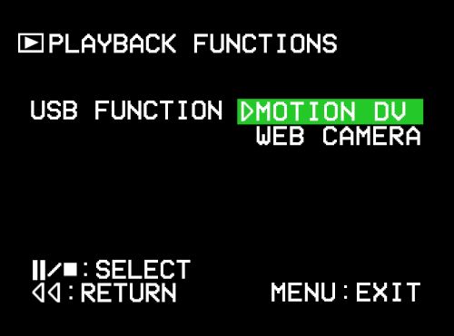 Panasonic USB Function menu