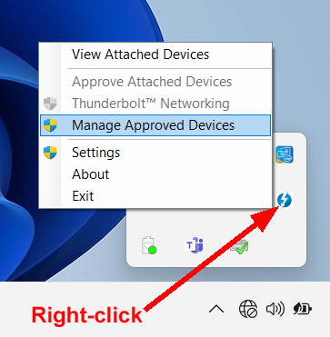 Thunderbolt Software menu